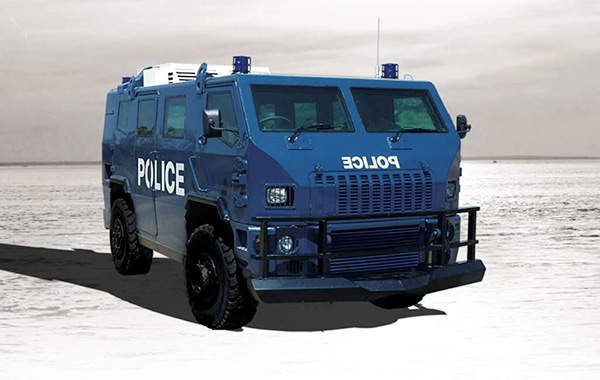 blue color police van with siren