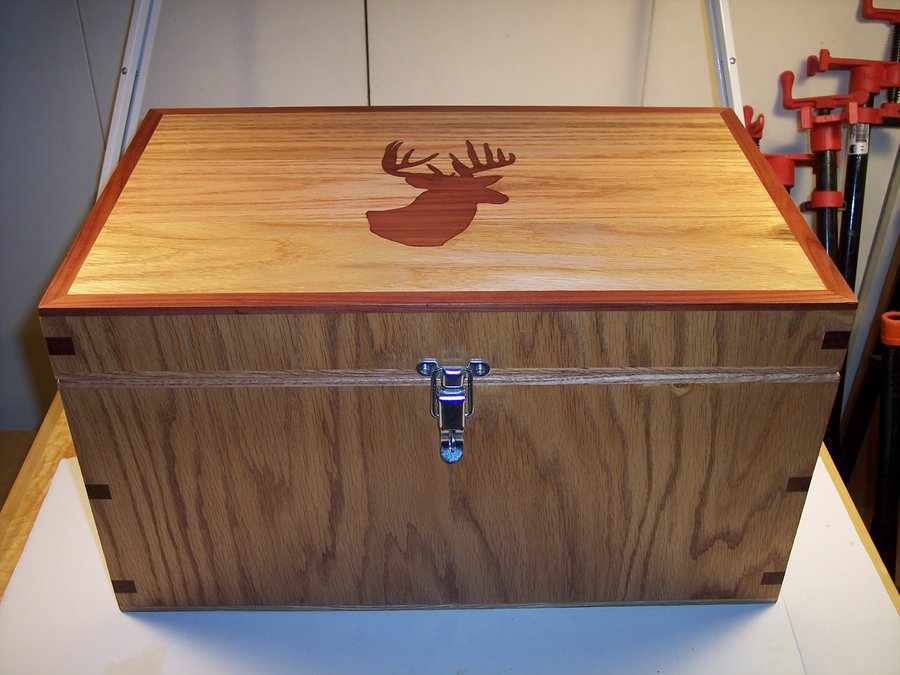 wooden ammo box with a buffalo's head design