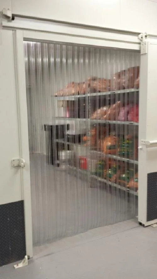 This is a typical walk in cooler strip curtain.